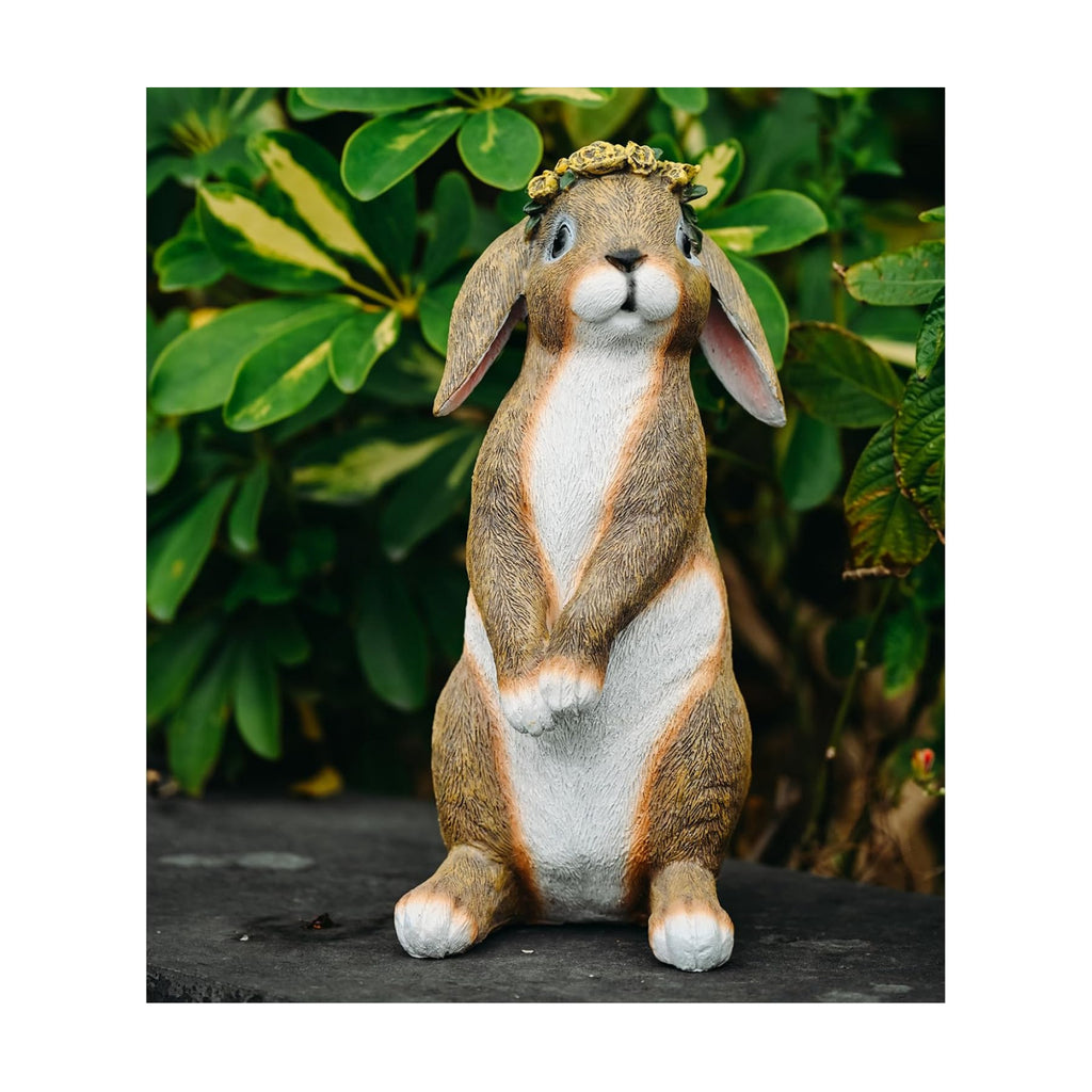 Lonyin Rabbit Garden Statue, Bunny Animal Figurines Indoor Outdoor Statues | Weather Resistant Flower Bunny for Yard