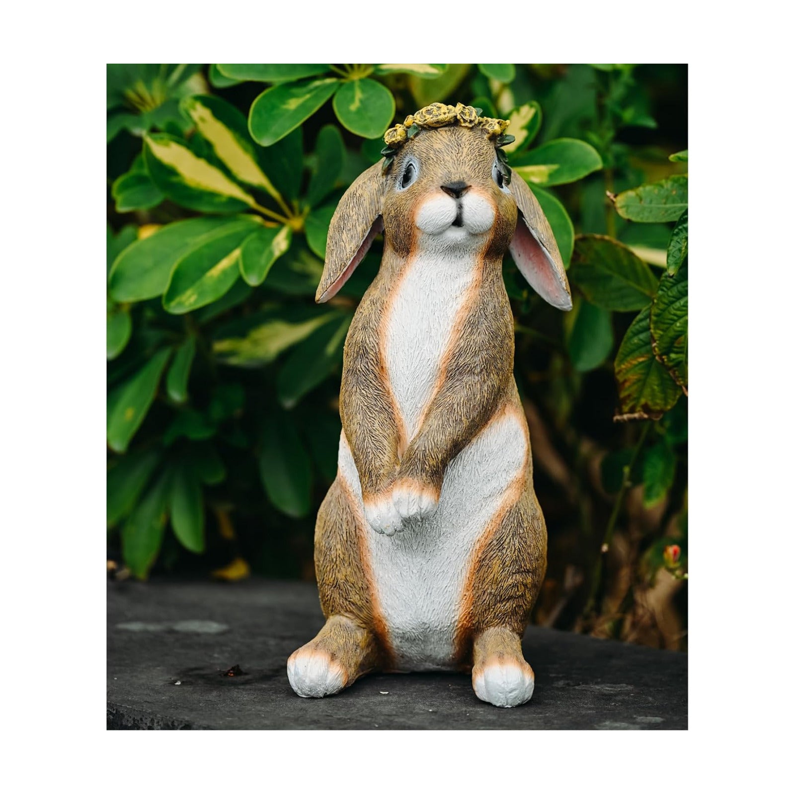 Lonyin Rabbit Garden Statue, Bunny Animal Figurines Indoor Outdoor Statues | Weather Resistant Flower Bunny for Yard