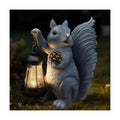 Solar Squirrel Garden Statue Outdoor Decor, Grey, Resin | Sculpture with Lantern，For Yard Lawn Patio Balcony, Christmas