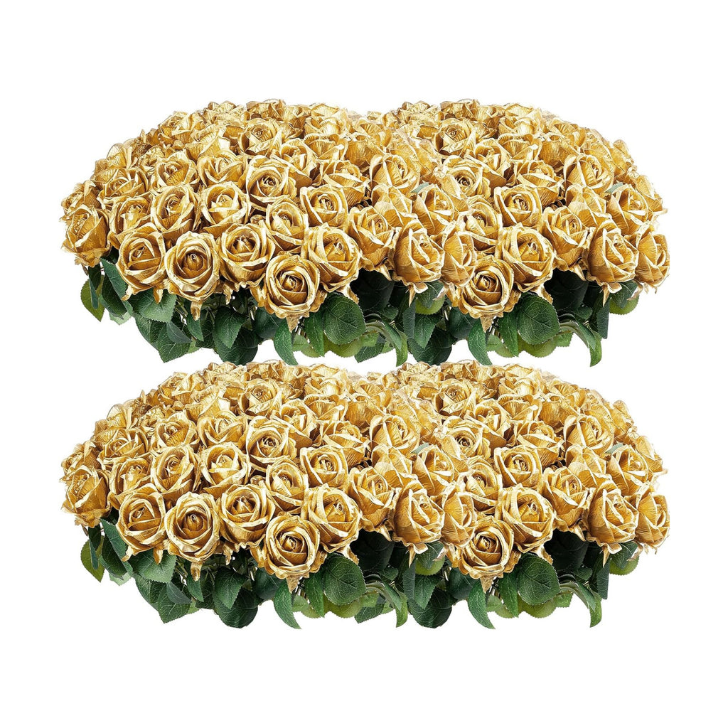 Auihiay 104PCS Gold Rose Artificial Flowers, Fake Roses