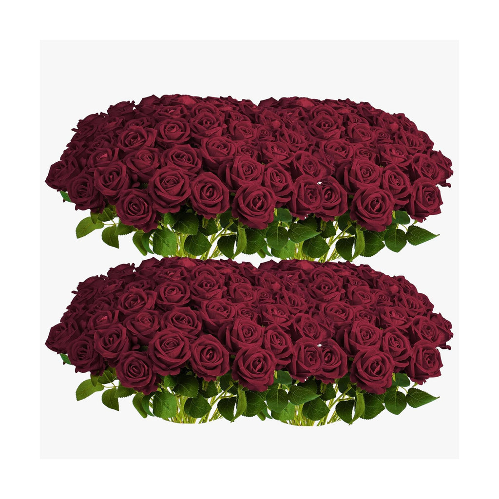 Auihiay 104PCS Burgundy Roses, Faux Roses, Artificial Flowers Roses