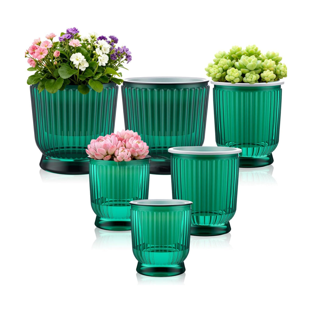 Set of 6 Self Watering Plant Pot 3 Sizes Plastic Double Layer Self Watering Flower Pot with Multi Mesh Drainage Holes