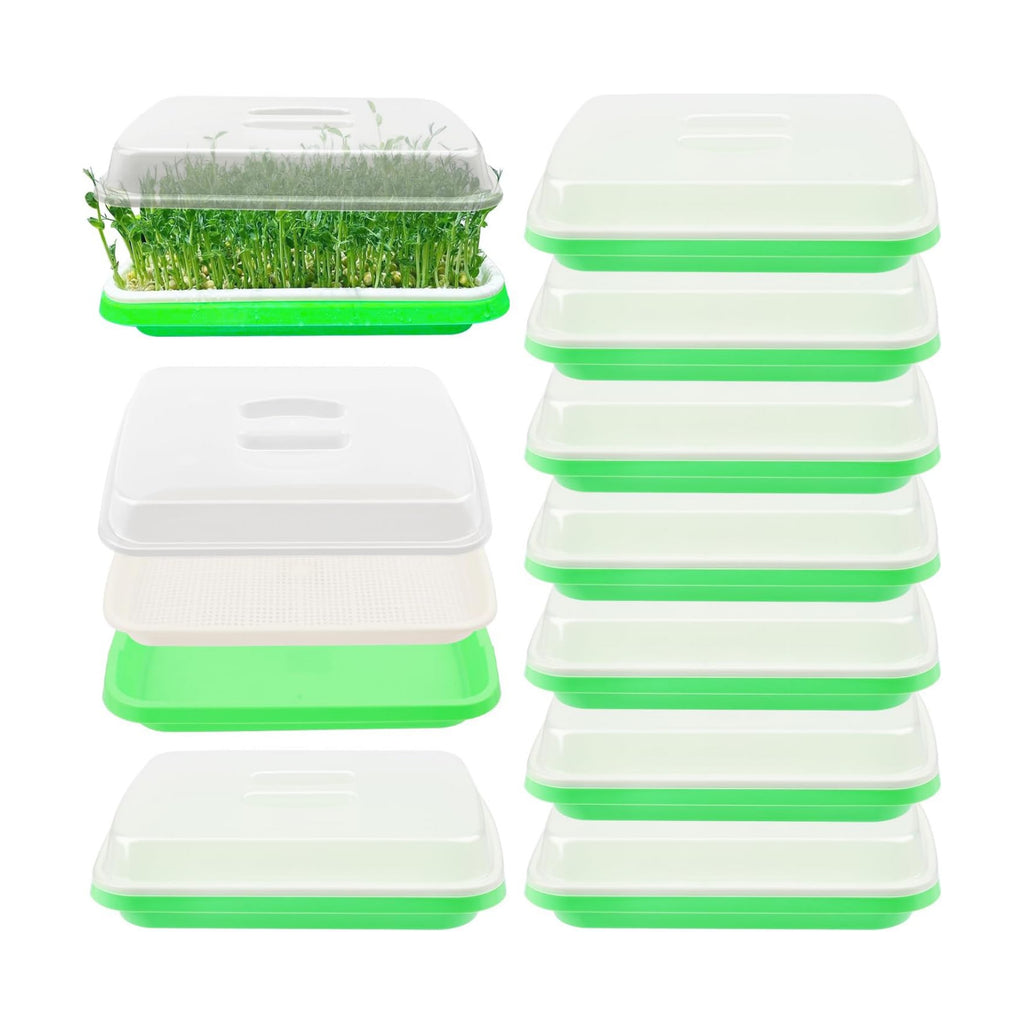 10 Pack 12.6 x 10 x 4.8 inch Microgreens Growing Trays with Lids, BPA-Free Sprouting Trays, Germination Tray for Beans