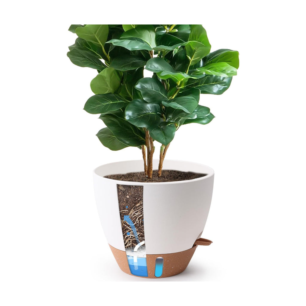 T4U Self Watering Pot for Indoor Plants, 12 Inch, Water Indicator, White | Visible water level window, Monstera and
