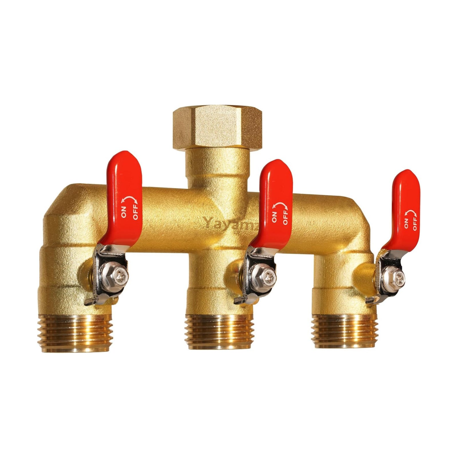 3 Way Garden Hose Splitter, 3/4" GHT Full Flow Hose Splitter | One-Piece Heavy Duty Full Brass Body with Shut-off