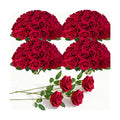 100Pcs Red Roses Artificial Flowers with Stems，Fake Roses Bouquet Fake Flowers Bulk，Silk Velvet Roses for Wedding Centerpieces Arrangement Baby Shower Birthday Home Decor Gifts
