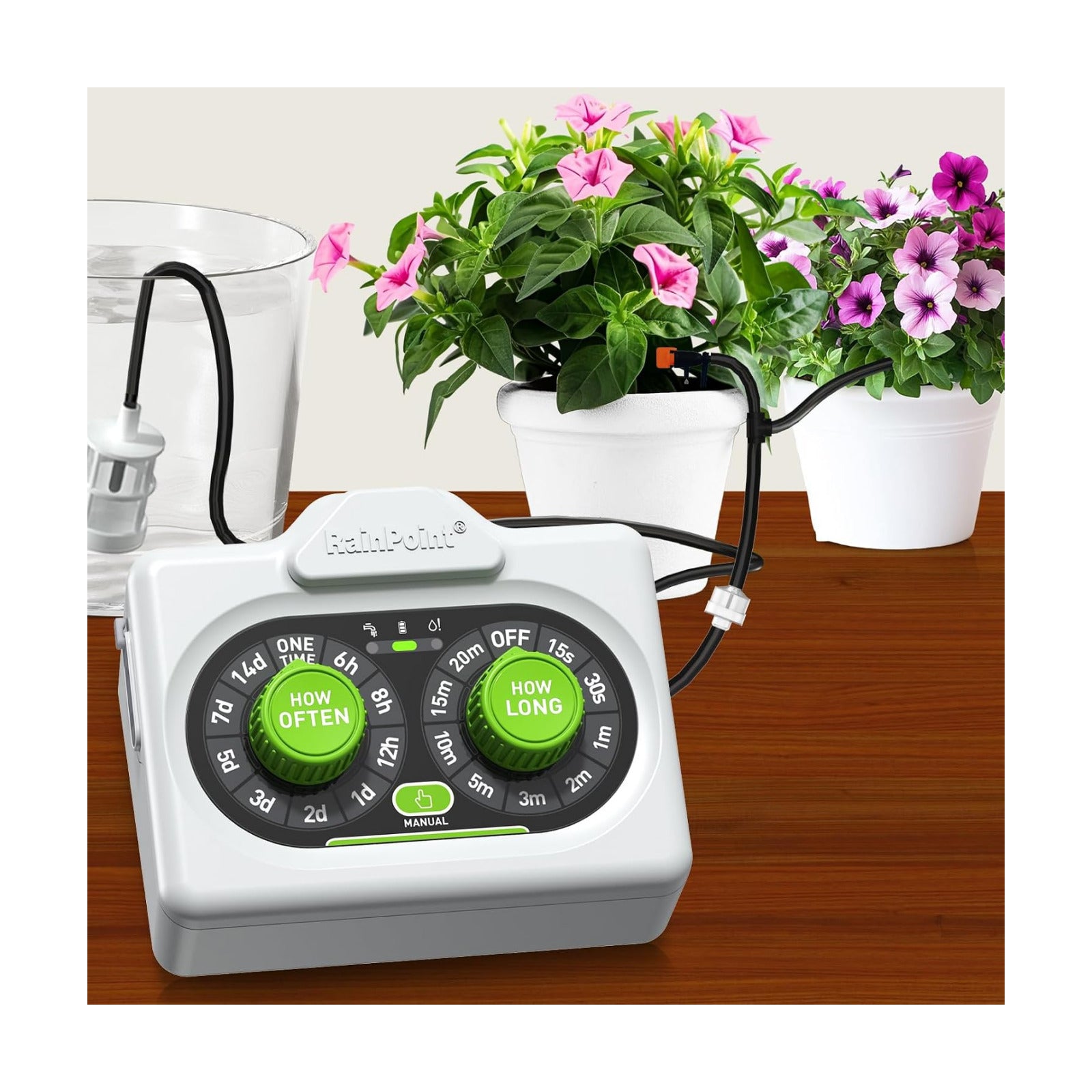 RAINPOINT Easy-Setup Automatic Plant Waterer Indoor for Pot Plant Adjustable Water Output,Battery Powered Outdoor IP54