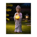 Solar Buddha Garden Statue Decor: Standing Figurine with Lotus Light | 11-Inch White Zen Sculpture, Patio Lawn Yard