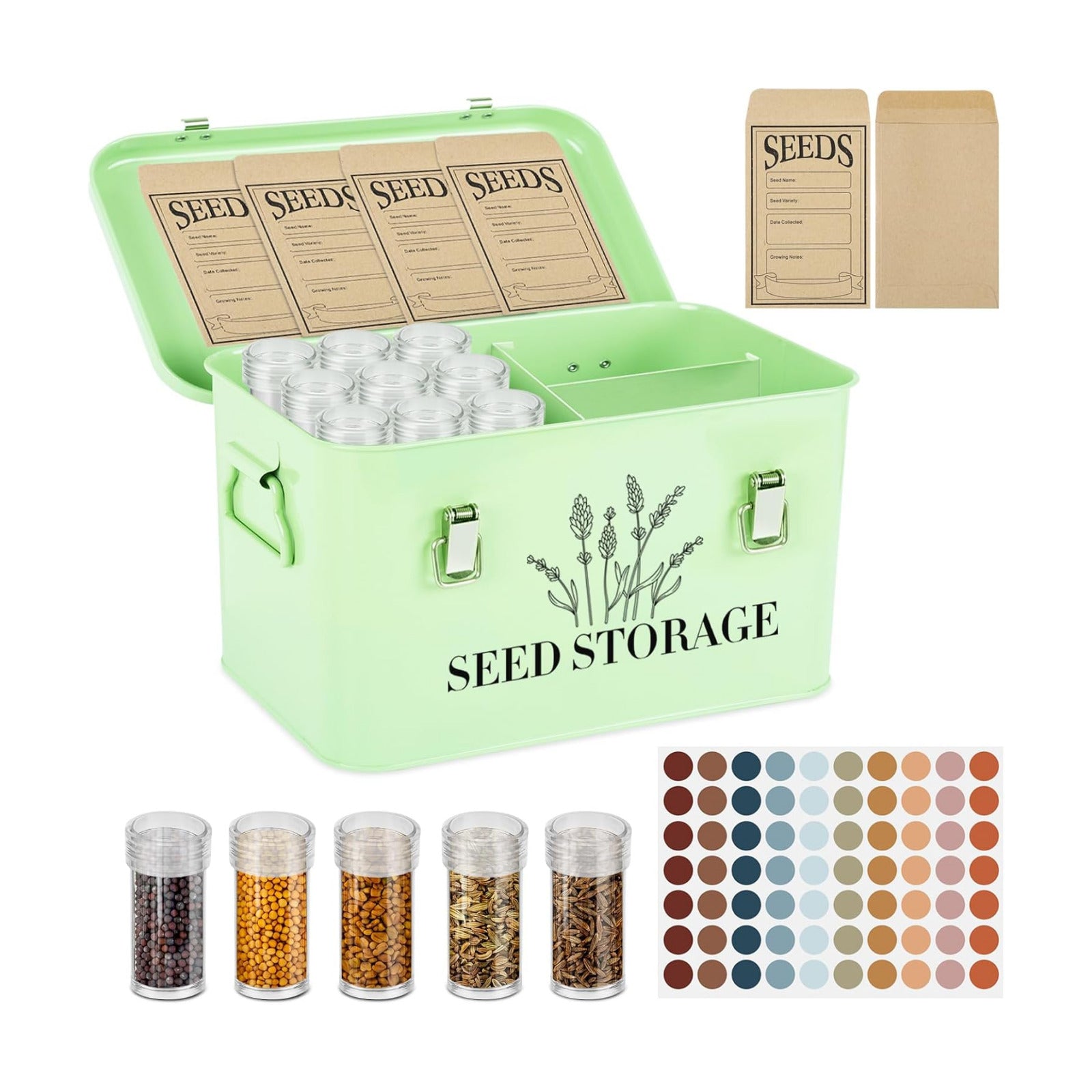20 Slots Seed Storage Box with 3 Dividers, Metal Seed Storage Organizer Saving Box, Seeds Packet Container