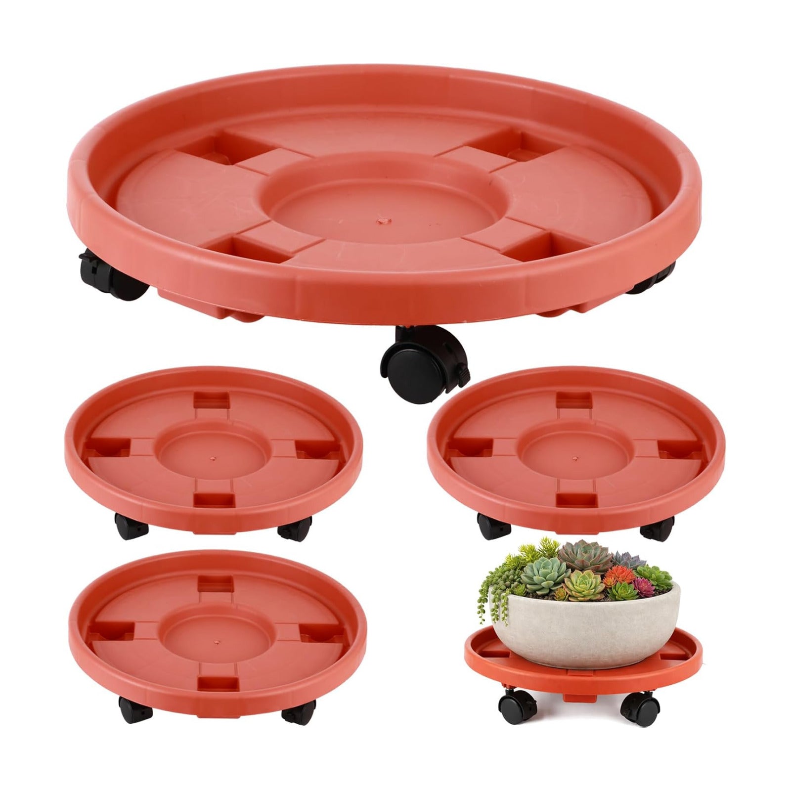 4-pack 17.3" Extra-large Plant Caddy with Wheels Plastic Plant Dolly with Casters Flower Pot Mover Rollers Wheeled