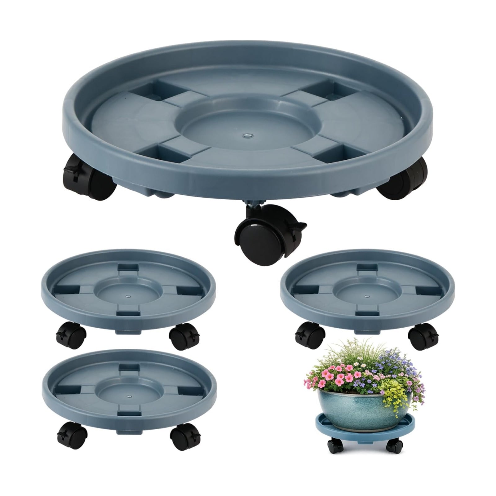 4-pack 17.3" Extra-large Plant Caddy with Wheels Plastic Plant Dolly with Locking Caster Flower Pot Mover Rollers