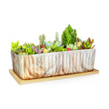 ARTKETTY 12'' Large Long Rectangular Planter, Ceramic Succulent Pots with Drainage Tray, Shallow Windowsill Succulent