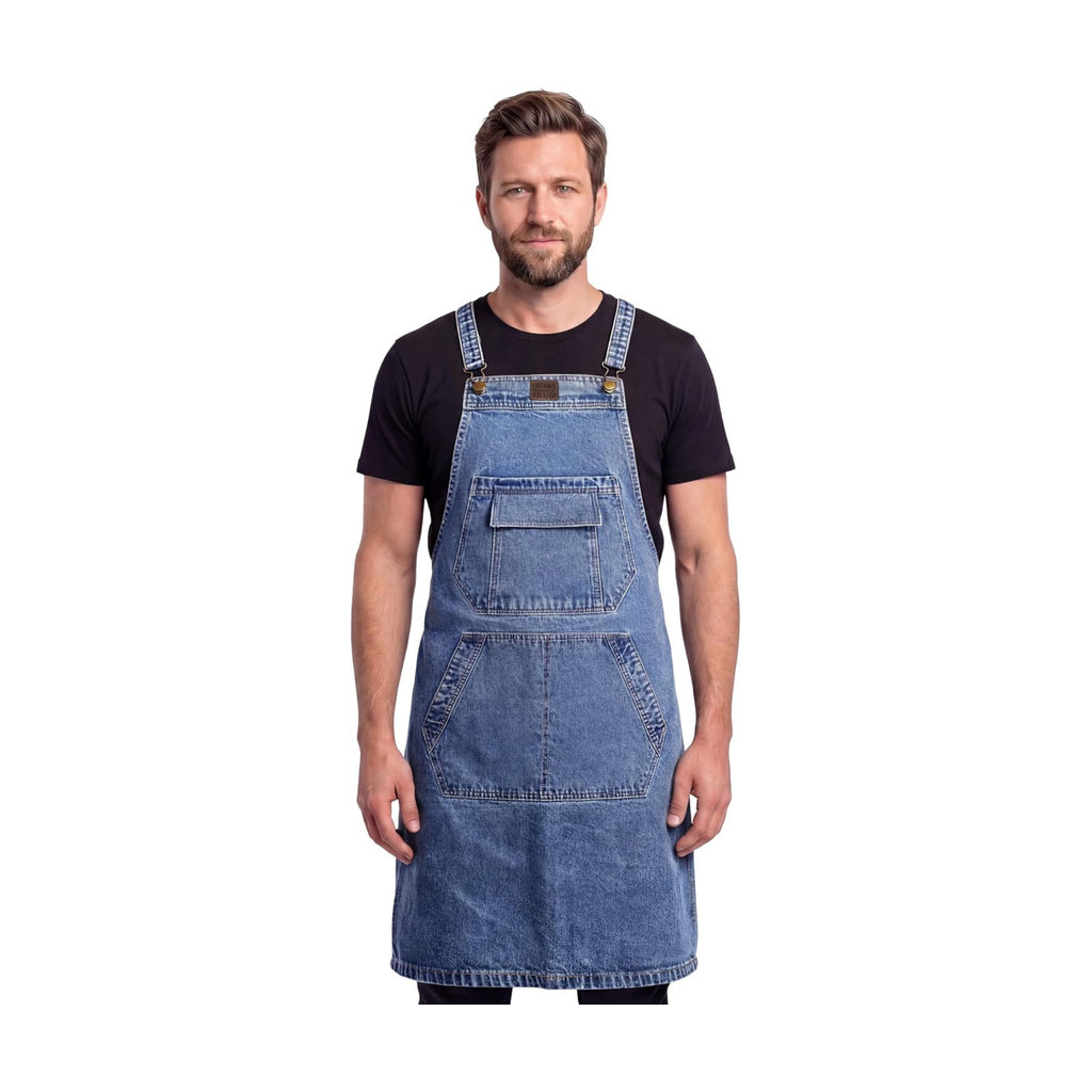 LEATHER VILLAGE Denim Apron with Pockets for Barista Hair Stylist Gardening Women Hairdresser Jean Work Apron Cross