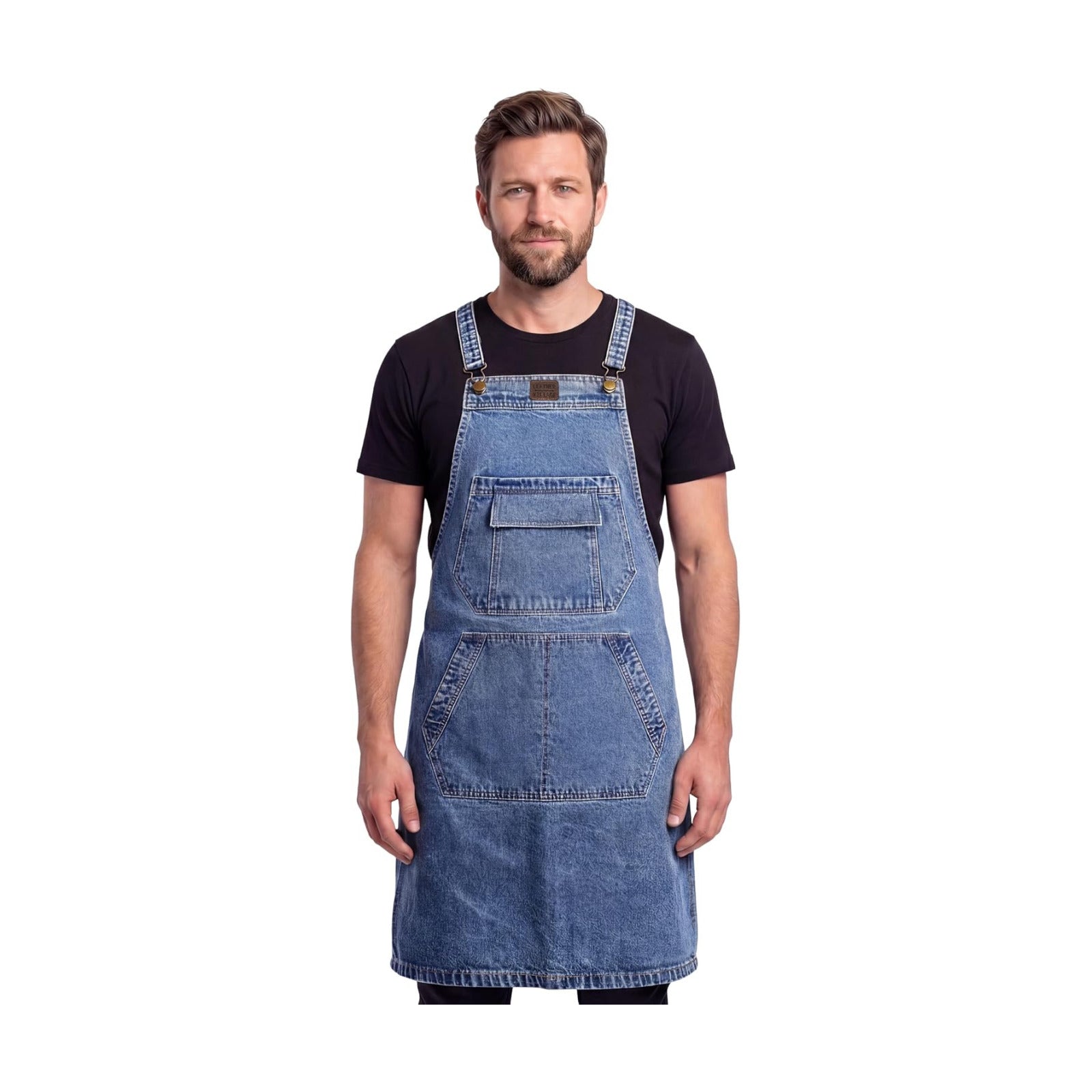 LEATHER VILLAGE Denim Apron with Pockets for Barista Hair Stylist Gardening Women Hairdresser Jean Work Apron Cross