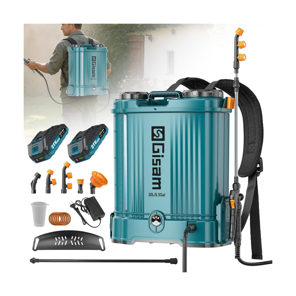 5.3 Gallon Battery Powered Backpack Sprayer,21V 2 Batteries Garden Sprayer | 120PSI Leak-Proof Electric Backpack