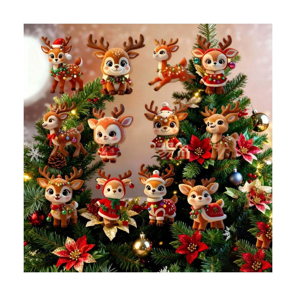 24 Pcs Cute Reindeer Christmas Tree Hanging Ornaments 2D Flat Wooden Pendant Ornament Xmas Cartoon Elk Christmas Hanging Ornaments for Home Holiday Party DIY Decoration