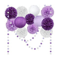 14 Pcs Purple Birthday Decorations, Pom Poms, Paper Lanterns, Dot Garlands