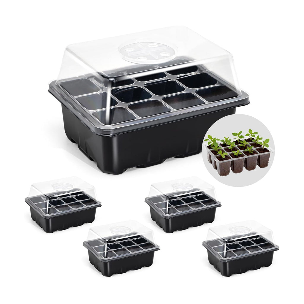 5-Pack Seed Starter Tray Seedling Kits,Plant Starter Kit with Adjustable Humidity Dome and Base Indoor Greenhouse Mini Propagator for Seeds Growing Starting(Blck)