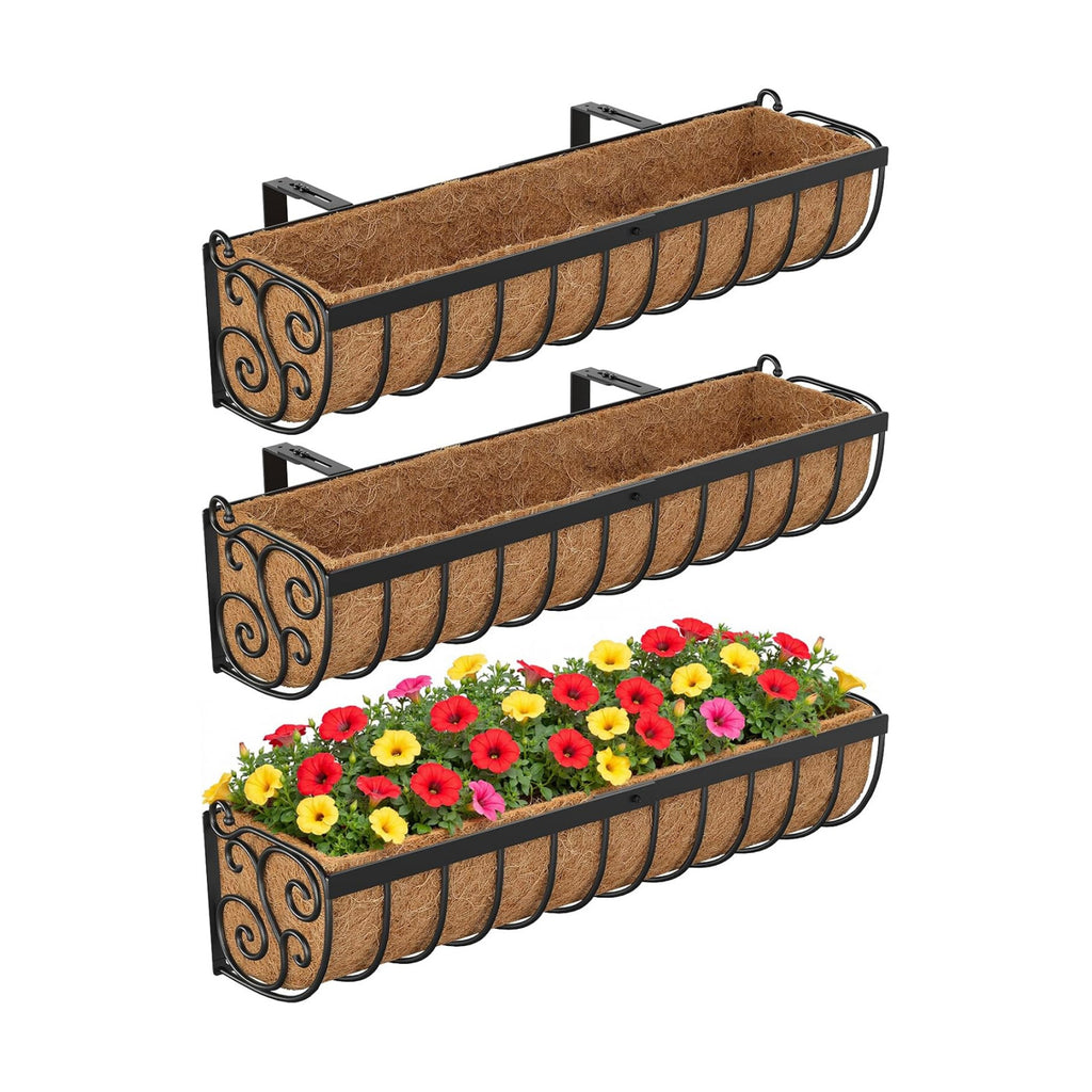 VOXOR Railing Planter Boxes, 30 Inch Window Boxes Planters, Balcony Planters with Adjustable Brackets & Coco Liner for