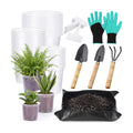 83 Pcs Garden Supplies Tools Kit, 5/6/7 Inch Clear Plastic Plant Pots with Transplanting Mat, Trowel Cultivator Rake