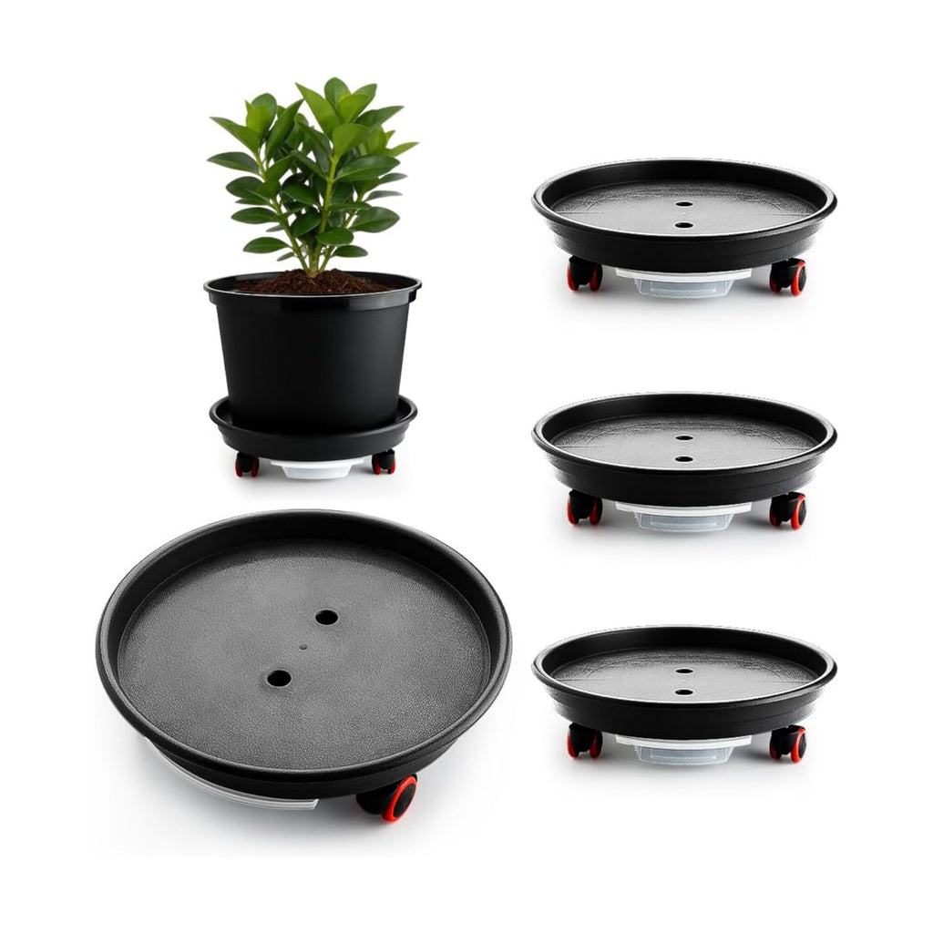RooTrimmer 4 Pack 13 Inch Plant Caddy with Wheels and Drainage Tray, Gray | Heavy duty rolling plant stand with casters
