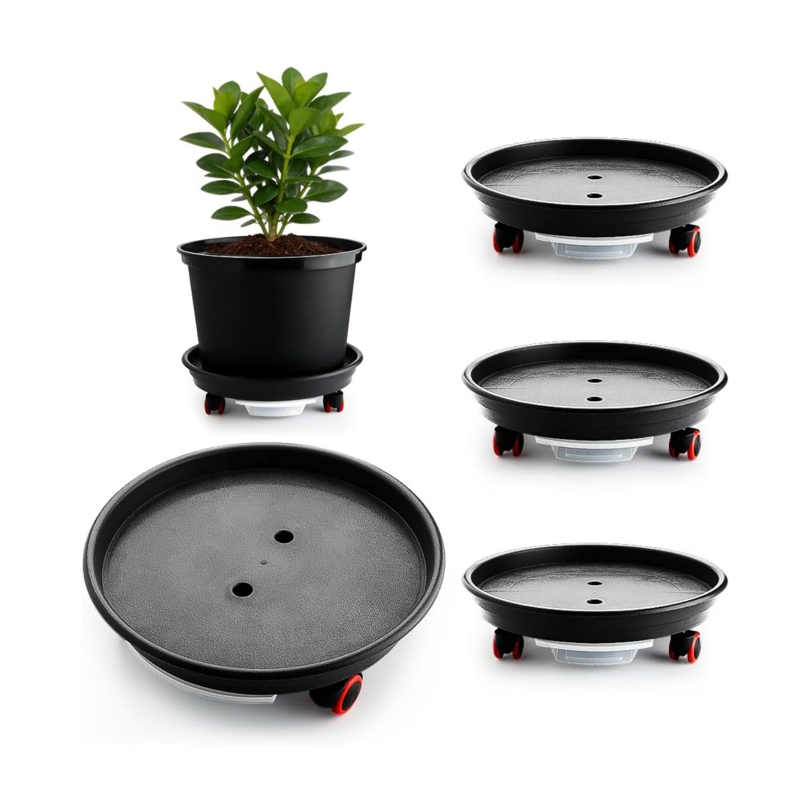 RooTrimmer 4 Pack 13 Inch Plant Caddy with Wheels and Drainage Tray, Gray | Heavy duty rolling plant stand with casters