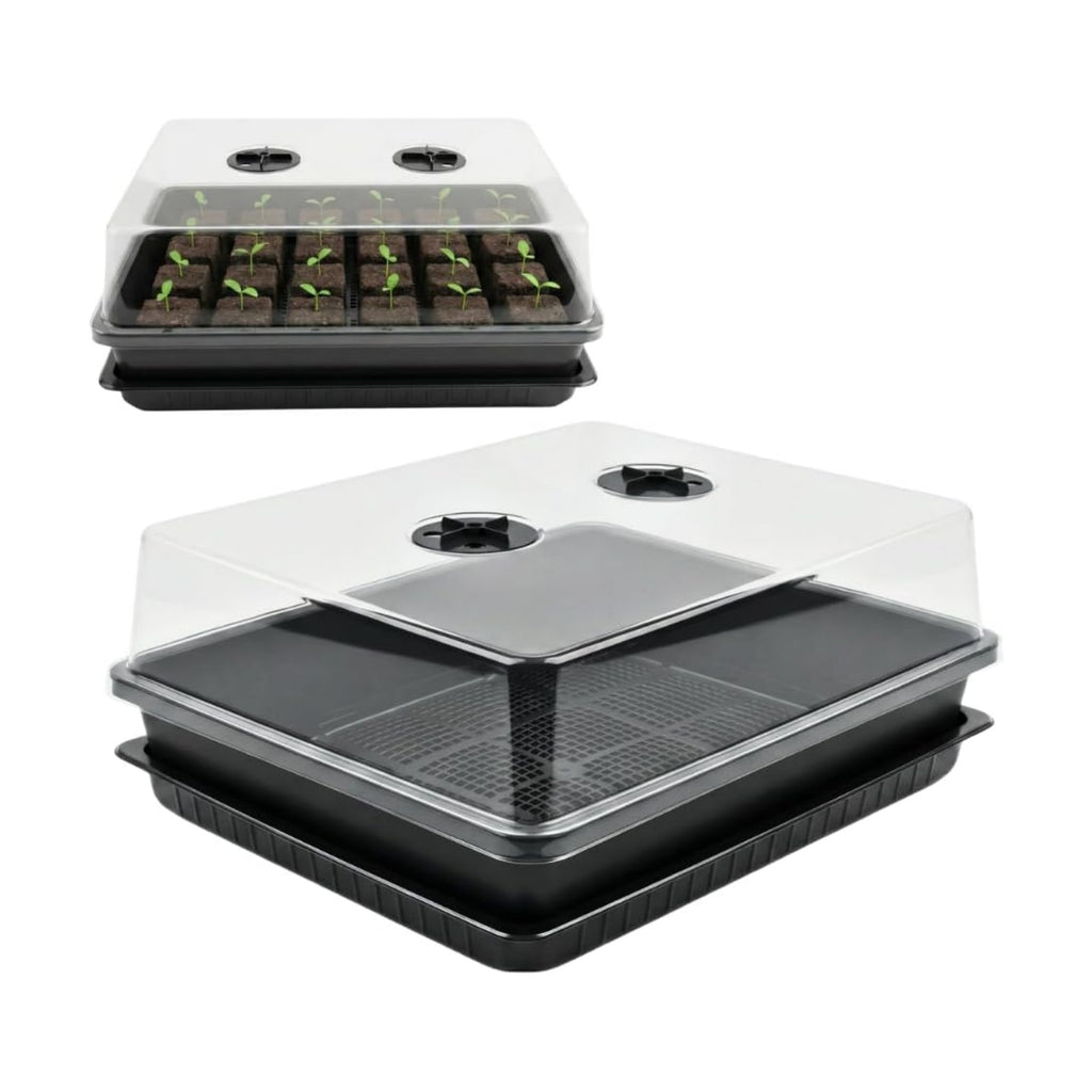 Soil Blocking Trays 5-Set 15x12inch Mesh Trays Flat Plant Tray with Humidity Domes, Nursery Supply for Microgreen, Seed