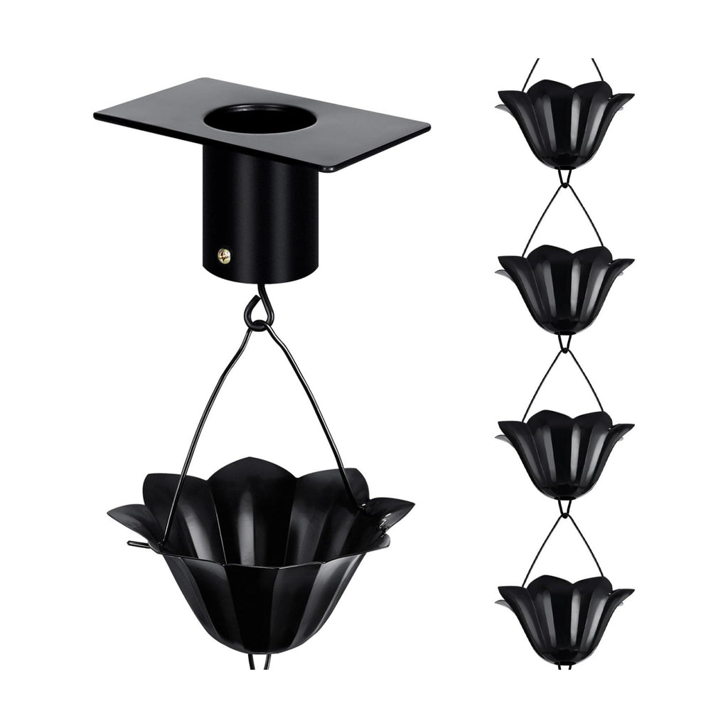 Rain Chains for Gutters Outside Black with Adapter 8.5FT 16 Cups | Rain Catcher Chain for Heavy Rain,Rust