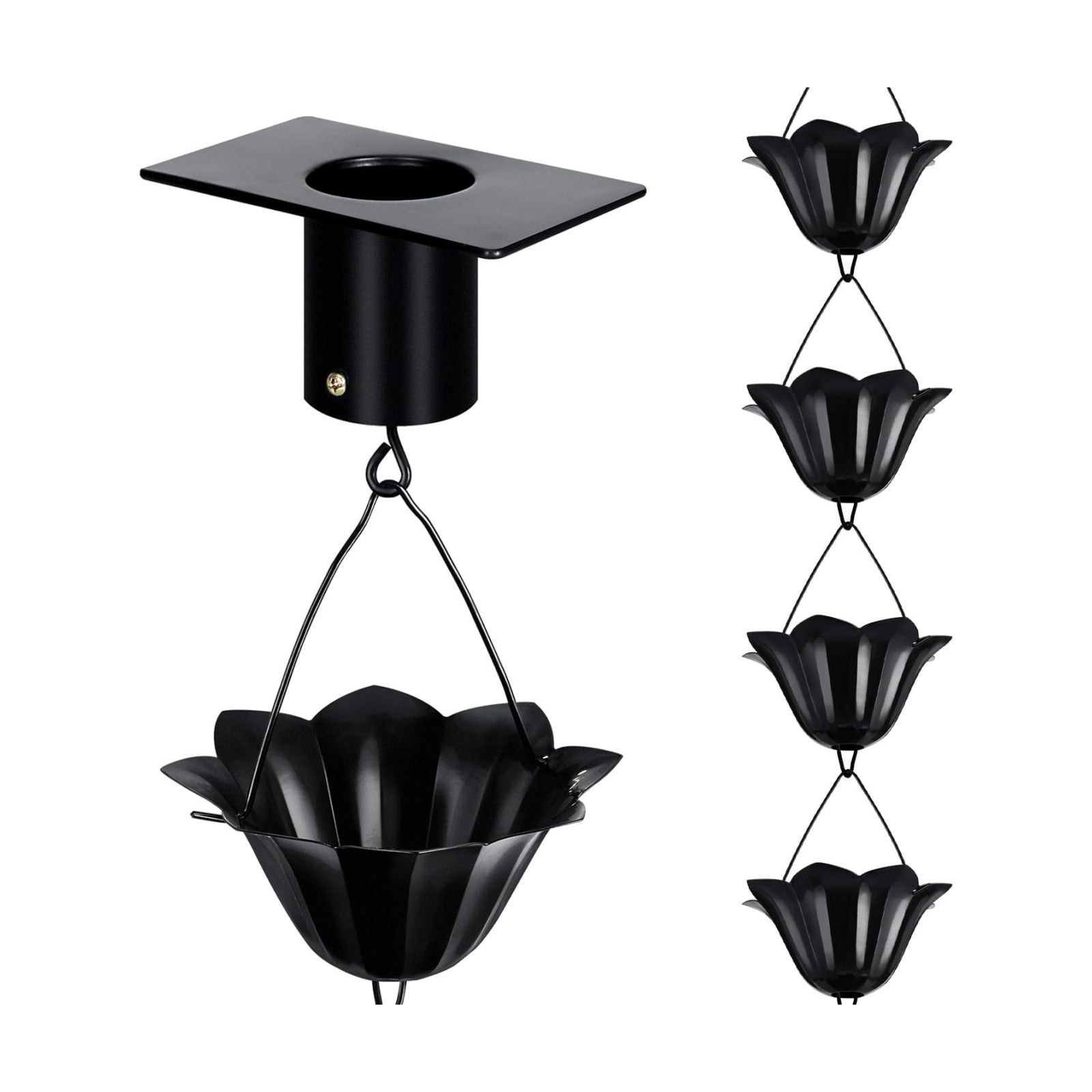 Rain Chains for Gutters Outside Black with Adapter 8.5FT 16 Cups | Rain Catcher Chain for Heavy Rain,Rust
