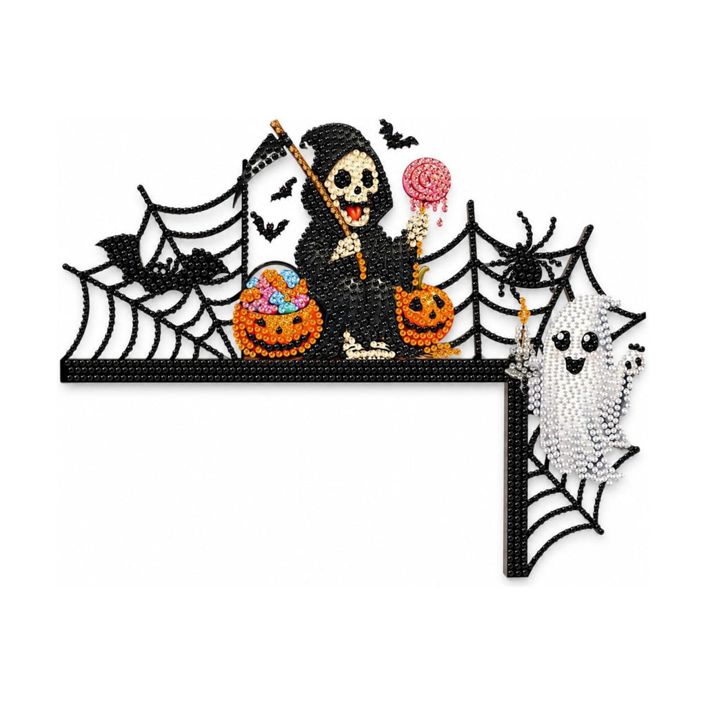 DIY Halloween Witch Pumpkin Diamond Art Wooden Door Corner Decoration, Halloween Frame Sign Kit, Creative Wall Art Mosaic Frame Sign for Home Decor & Gifts