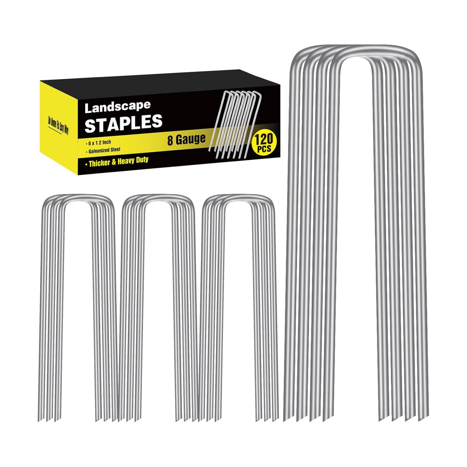 HongWay 120 Pack Landscape Staples, 8 Gauge Thickened Garden Stakes | 6 Inch Heavy Duty U-shaped Metal Tent Stakes High