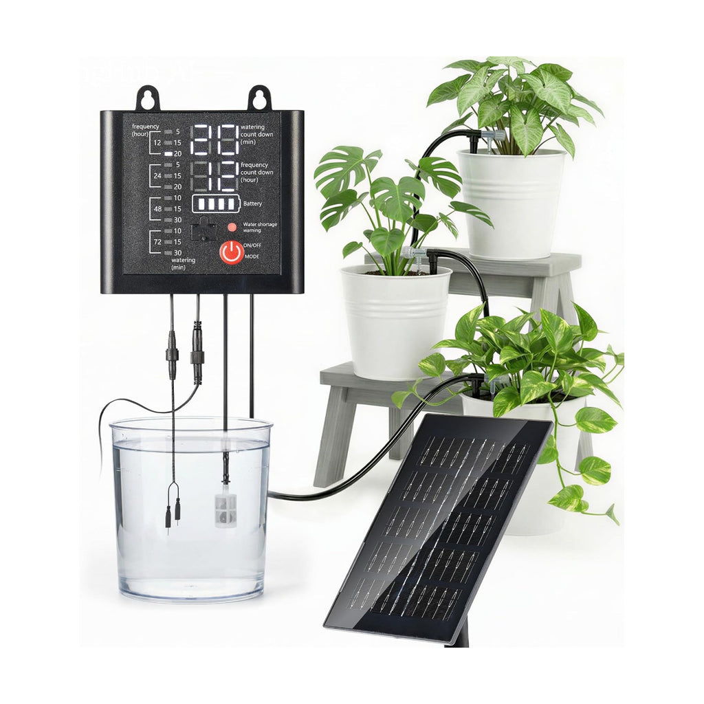 49ft Solar Drip Irrigation System with USB Charging for 15 Potted Plants | Plant Watering Devices, Automatic Watering