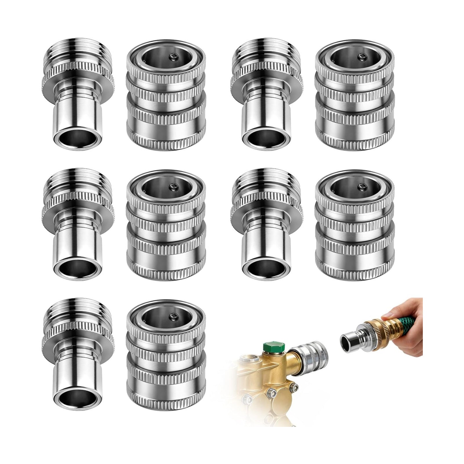 Upgraded Stainless Steel Quick Connect Hose Fittings Set - 3/4" GHT Universal Quick Release Garden Hose Connectors