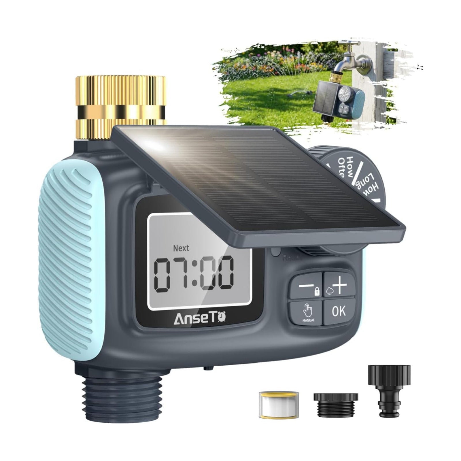 Solar Type-C Rechargeable Sprinkler Water Timer for Garden Hose Lawn | Programmable Intelligent Automatic Faucet System