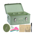 Metal Seed Storage Box With Lid, 4 Compartments, Garden Organizer | Includes 50 Labels, 50 Envelopes, 20 Plant Clips