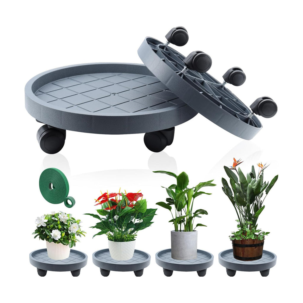 K KASONIC 12 Inch Plant Caddy with Wheels, 220LBS Capacity Rolling Plant Stand Dolly, 2 Pack Round Planter Saucer Mover
