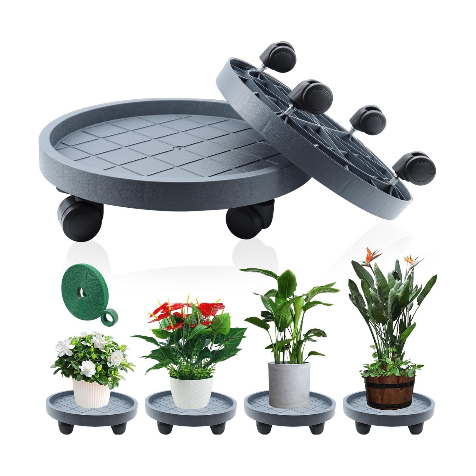 K KASONIC 12 Inch Plant Caddy with Wheels, 220LBS Capacity Rolling Plant Stand Dolly, 2 Pack Round Planter Saucer Mover