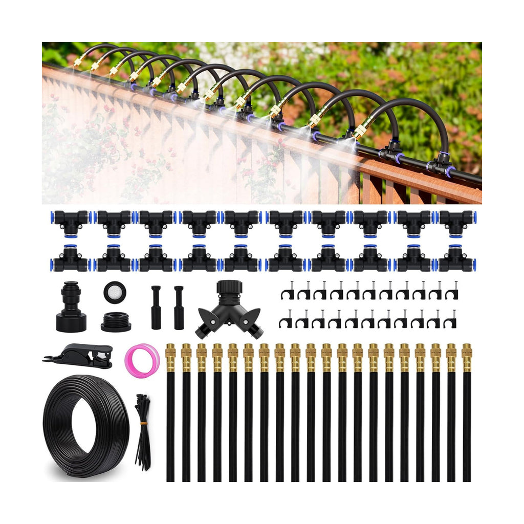 Drip Irrigation System 100 FT with 32 Nozzles, 360° Adjustable Bendable Garden Watering Misting System for Greenhouse