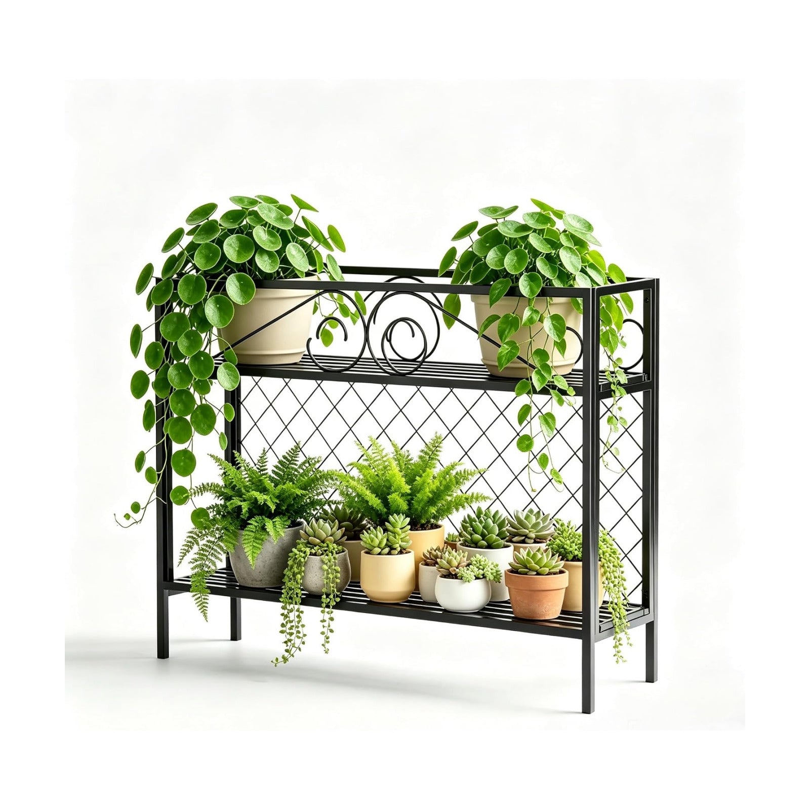 Zhongma 2 Tier Metal Sturdy Narrow Plant Stand, 47.24L x 12.6 W x 35.43 H inch, Indoor and Outdoor Heavy Duty Metal