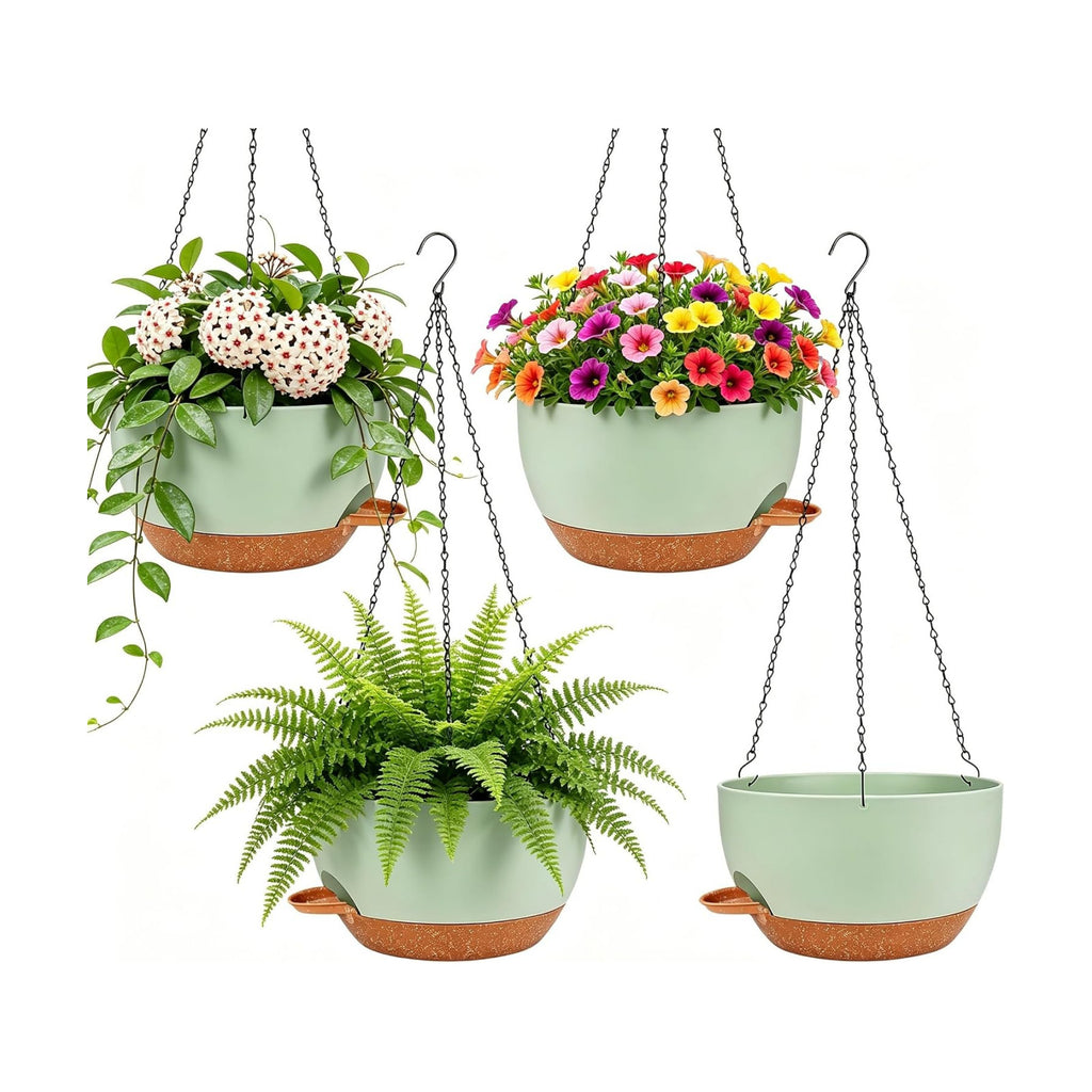 Set of 4-8 Inch Self Watering Hanging Planters for Indoor Outdoor，Hanging Plant Pots with Drainage & Removable Tray
