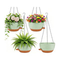 Set of 4-8 Inch Self Watering Hanging Planters for Indoor Outdoor，Hanging Plant Pots with Drainage & Removable Tray