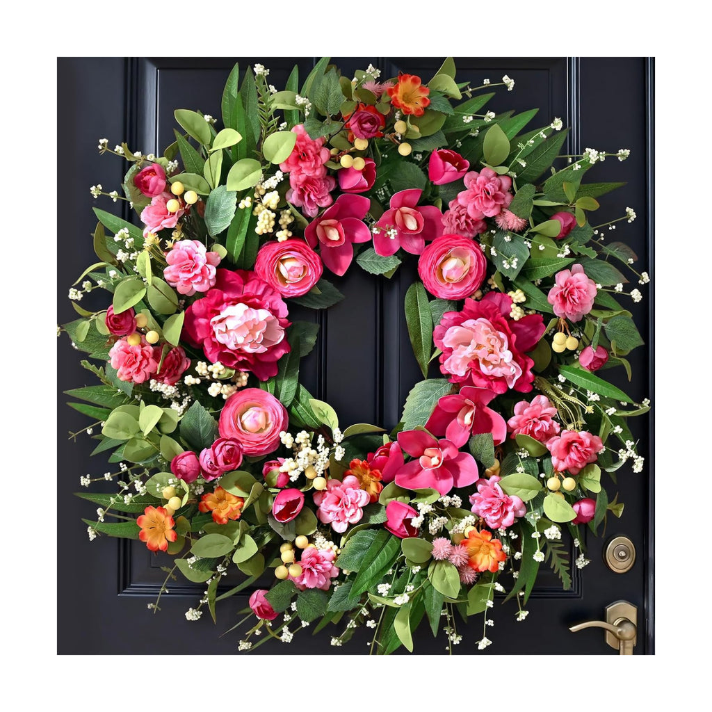 Spring Wreaths for Front Door, 26" Large Spring Summer Easter Wreaths, 2Pcs