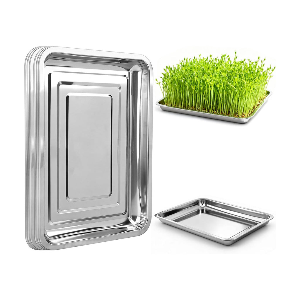 10-Pack 16 Inch Stainless Steel Growing Trays, Heavy-Duty Metal Sprouting Tray for Plants, Stainless Steel Plant
