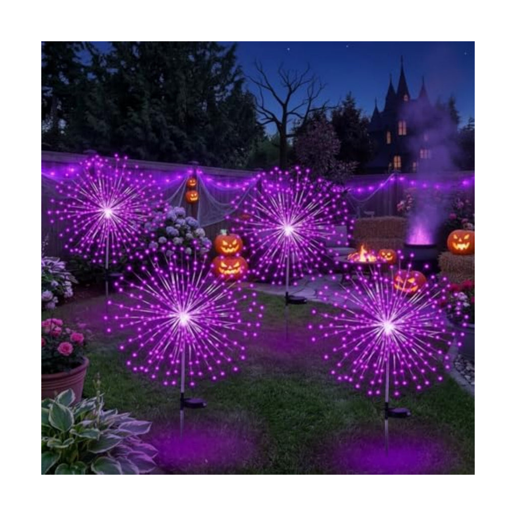 Tujoe 4 Pack Halloween Outdoor Decoration Solar Firework Lights,Purple