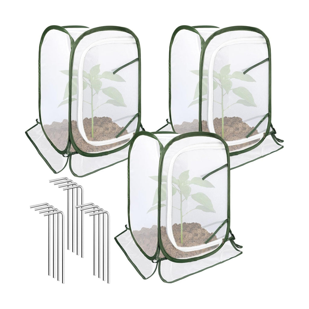Pop Up Plant Covers, 3 Pack Mesh Net Protectors Cage with Stakes | Breathable Mesh, Outdoor Gardeners, Protecting