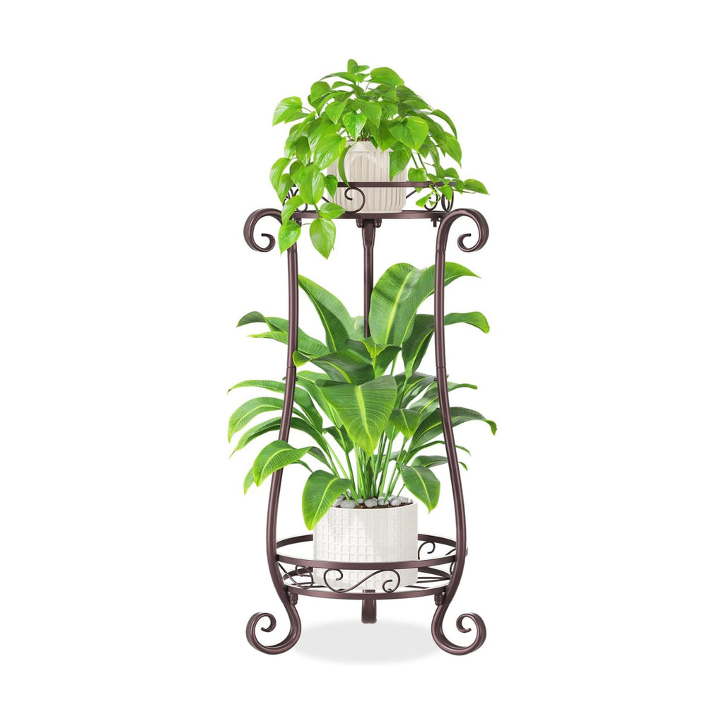 iDavosic.ly 2 Tier Tall Metal Plant Stand Outdoor Indoor, 27 Inch, Bronze | Corner Flower Pot Holder Shelf, Wrought