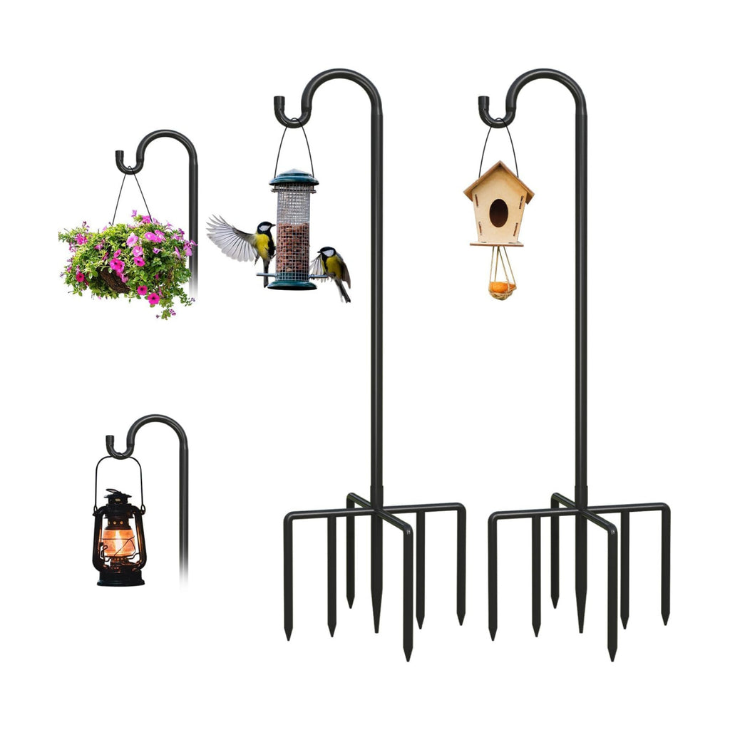 2 Pack 92 Inch Adjustable Metal Shepherd Hooks for Bird Feeder Outdoor | Heavy Duty Bird Feeder Hanger with 7 Prongs