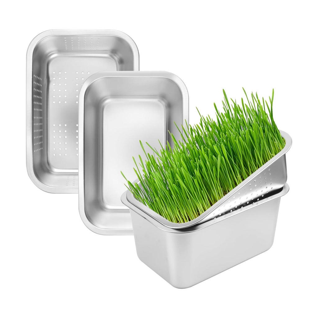 2 Set (4 Pack) Stainless Steel Sprouting Tray, 13 x 9 inches Stainless Steel Germination Trays for Indoor Microgreens