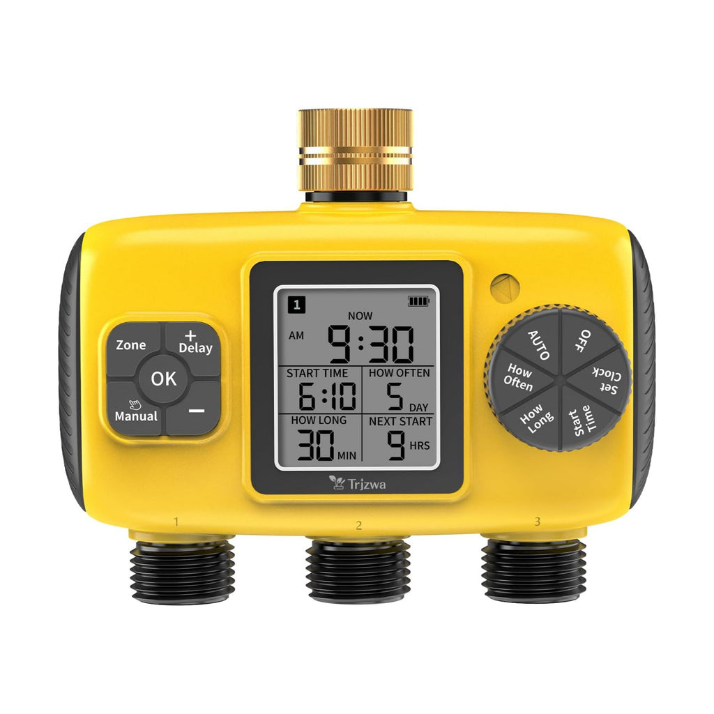 3 Zone Sprinkler Timer for Garden Hose, Brass Inlet Yard Irrigation | Programmable Auto & Manual Water Timer with LCD