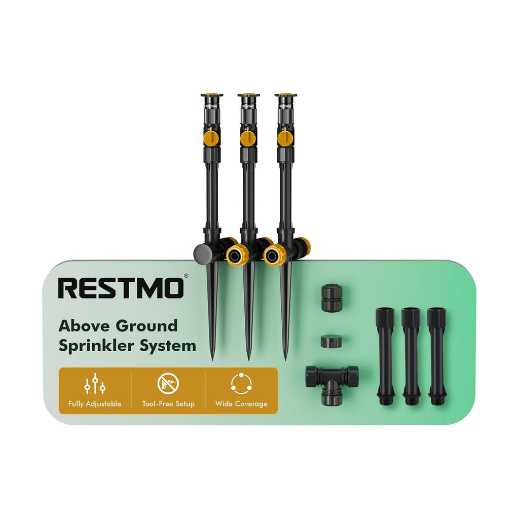 RESTMO Sprinklers for Yard, Above Ground Irrigation Garden Sprinkler System | Adjustable Spray Range, DIY Above Ground
